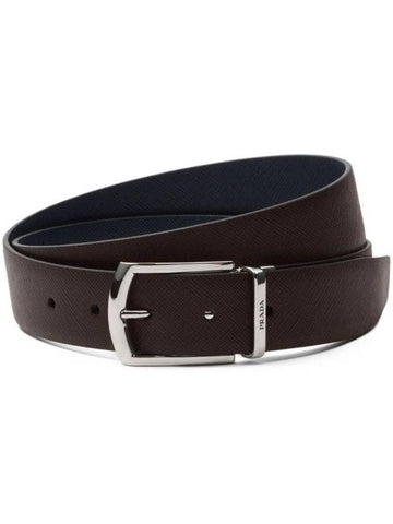 Saffiano Leather Reversible Belt Brown - PRADA - BALAAN 1