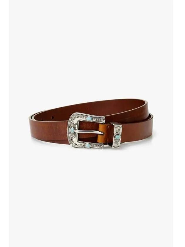 Men s Stone Buckle Calfskin Belt Cherry Brown - BRUNELLO CUCINELLI - BALAAN 1