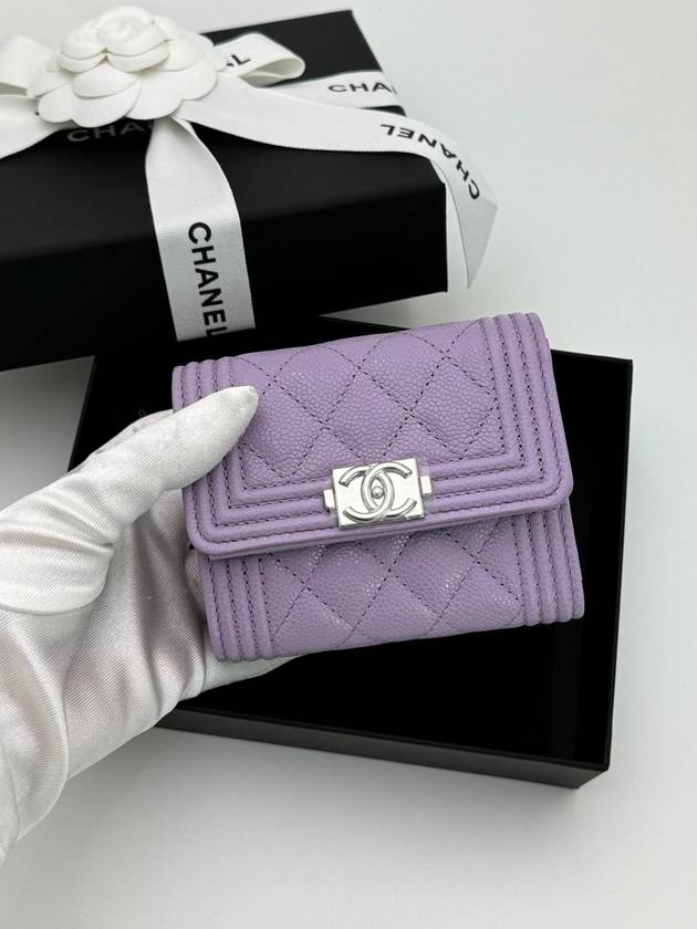 Boy Half Wallet Snap Caviar Purple Silver A81996 - CHANEL - BALAAN 4