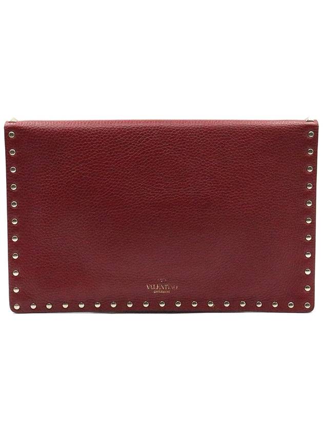 Women s Valentino TVQP56VSH1 Red Calfskin Envelope Gold Rockstud Clutch gt Pouch Gangbuk used luxury goods - VALENTINO - BALAAN 4