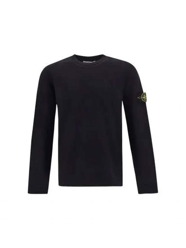 Men's Logo Patch Crew Neck Soft Cotton Knit Top Black - STONE ISLAND - BALAAN 2