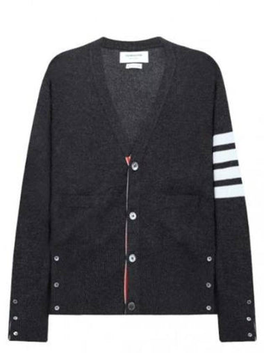 4-Bar Stripe Cashmere Cardigan Dark Grey - THOM BROWNE - BALAAN 1