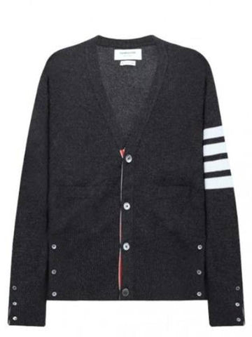 4-bar stripe cashmere cardigan dark gray - THOM BROWNE - BALAAN 1