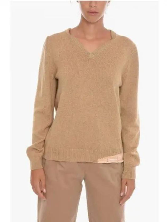 Back Stitch V-neck Wool Cashmere Knit Top Beige - MAISON MARGIELA - BALAAN 2