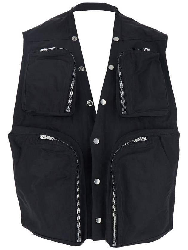 Black Vest With V-Neck And Cargo Pockets In Cotton Man - RICK OWENS - BALAAN 1