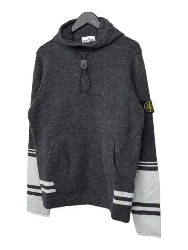 Men's Wappen Patch Hooded Knit Top Grey - STONE ISLAND - BALAAN 4