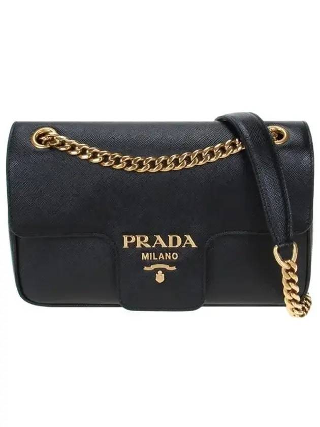 Saffiano Chain Cross Bag Black - PRADA - BALAAN 1