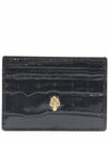 Skull Crocodile Leather Card Wallet Black - ALEXANDER MCQUEEN - BALAAN 2