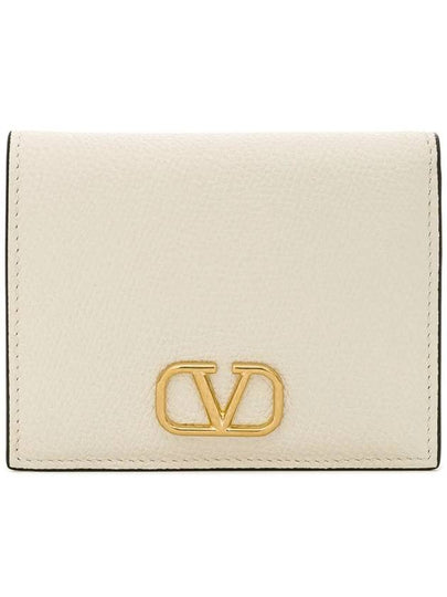 Compact V Logo Signature Calfskin Half Wallet Ivory - VALENTINO - BALAAN 2