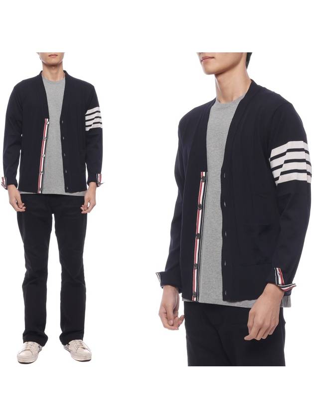 Men's Sustainable Classic Diagonal Wool Cardigan Navy - THOM BROWNE - BALAAN 3