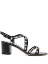 Rockstud Leather Sandal Heels Black - VALENTINO - BALAAN 1