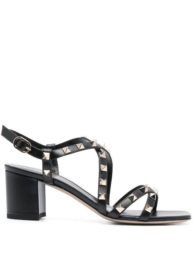 Rockstud Leather Sandal Heels Black - VALENTINO - BALAAN 1