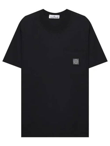 Men's Pisato Effect Logo Patch Pocket Short Sleeve T-Shirt Black - STONE ISLAND - BALAAN 1