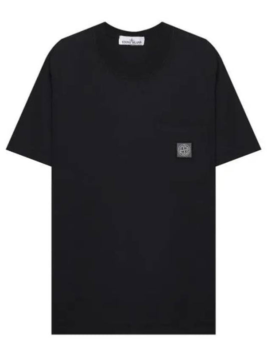 Men's Pisato Effect Logo Patch Pocket Short Sleeve T-Shirt Black - STONE ISLAND - BALAAN 1