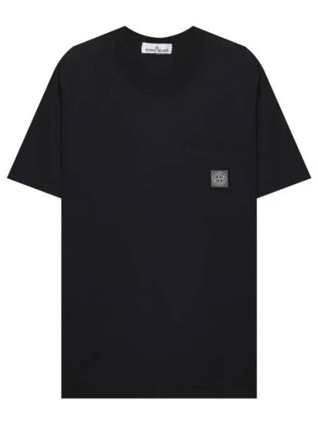 Men's Pisato Effect Logo Patch Pocket Short Sleeve T-Shirt Black - STONE ISLAND - BALAAN 1