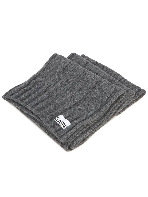 Logo Cable Knit Wool Muffler Grey - GANNI - BALAAN 3