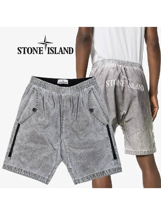 Back Logo Reflective Bermuda Shorts Gray - STONE ISLAND - BALAAN.