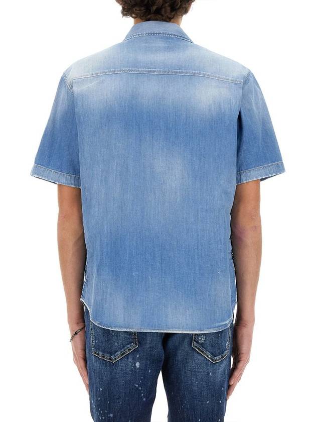 Pocket Denim Cotton Short Sleeve Shirt Blue - DSQUARED2 - BALAAN 4