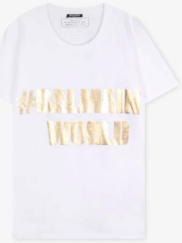 Gold Logo Print Short Sleeve T-shirt White - BALMAIN - BALAAN 3