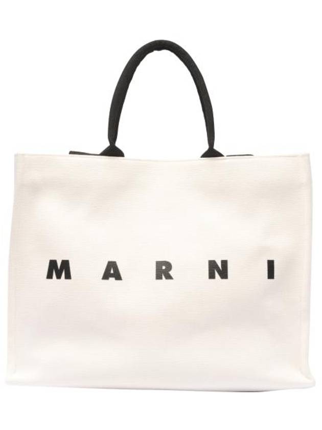 Logo Print Canvas Tote Bag White - MARNI - BALAAN 2