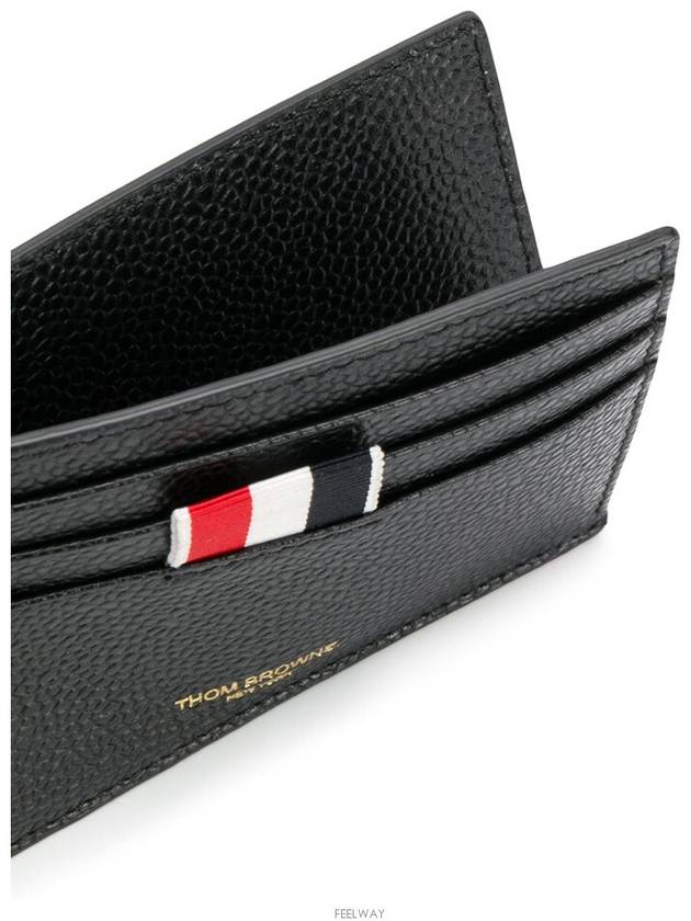 Pebble Grain Leather Stripe Note Compartment Card Wallet Black - THOM BROWNE - BALAAN 3