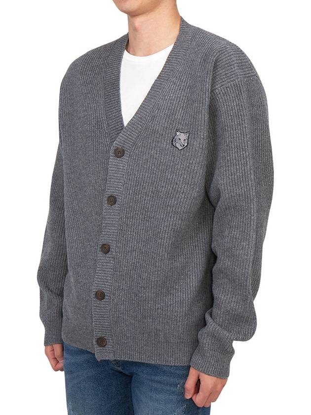 Bold Fox Head Patch Comfort Ribbed Cardigan Grey Melange - MAISON KITSUNE - BALAAN 3