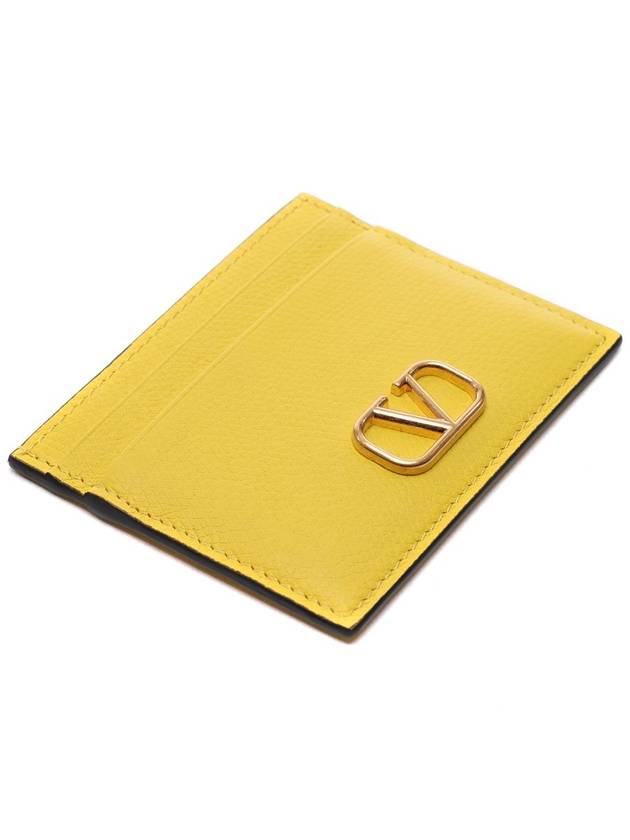 V Logo Signature Grainy Calfskin Card Wallet Yellow - VALENTINO - BALAAN 6