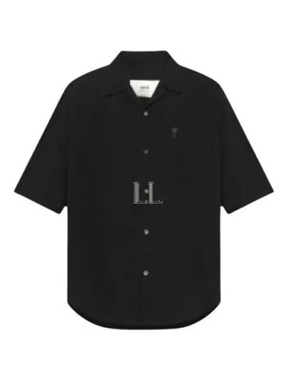 Embroidered Logo Cotton Short Sleeve Shirt Black - AMI - BALAAN 2