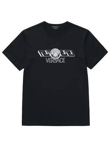 1008461 La Greca Short Sleeve T Shirt Black Versace - VERSACE - BALAAN 1