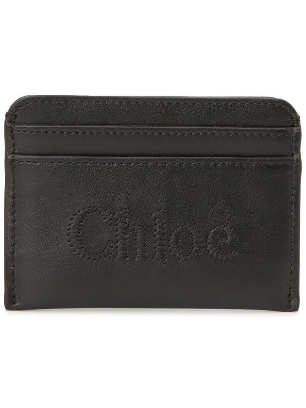 Sense Embroidered Logo Calfskin Card Wallet Black - CHLOE - BALAAN 2