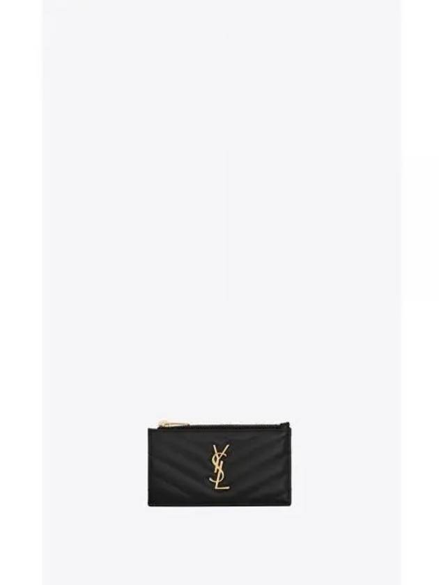 Monogram Fragment Zipper Card Wallet Black - SAINT LAURENT - BALAAN 2