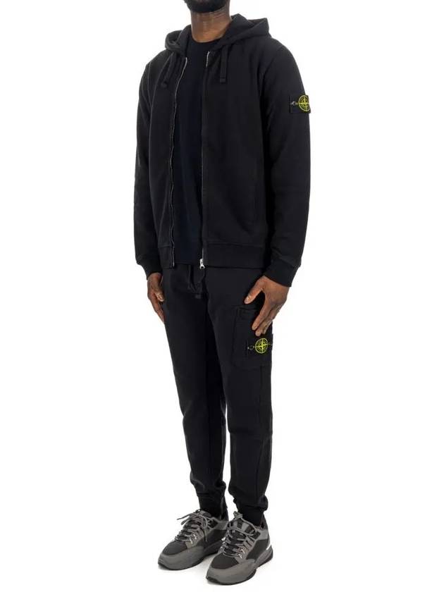 Logo Cotton Zip-Up Hoodie Black - STONE ISLAND - BALAAN 6