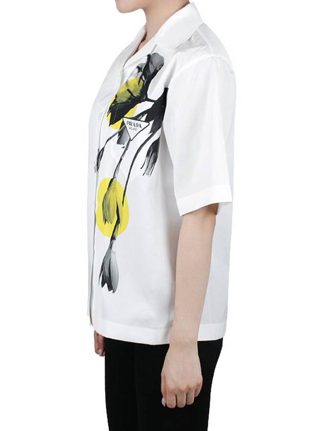 Triangle Logo Floral Print Short Sleeve Shirt White - PRADA - BALAAN 4