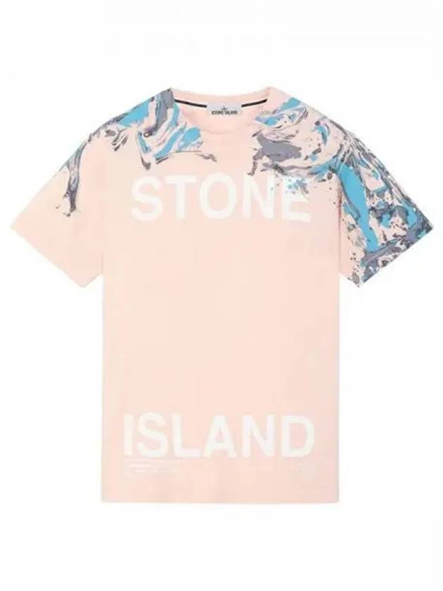 Logo Marvel Print Round Short Sleeve T-Shirt Indie Pink - STONE ISLAND - BALAAN 2