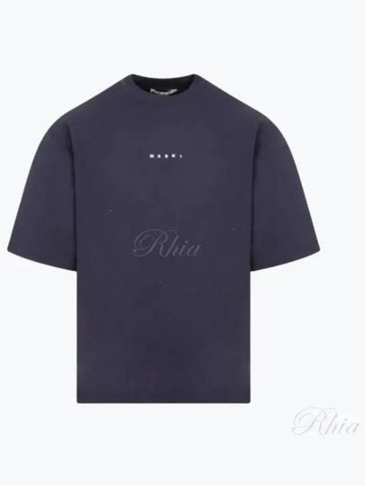 Logo Organic Cotton Short Sleeve T-Shirt Navy - MARNI - BALAAN 2