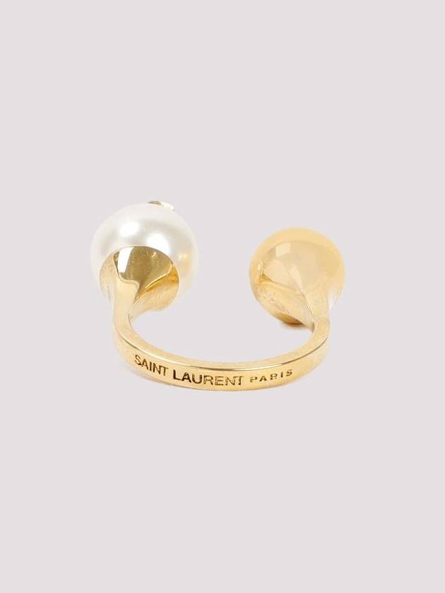 YSL Logo Pearl Ring Aging Brass Gold - SAINT LAURENT - BALAAN 3