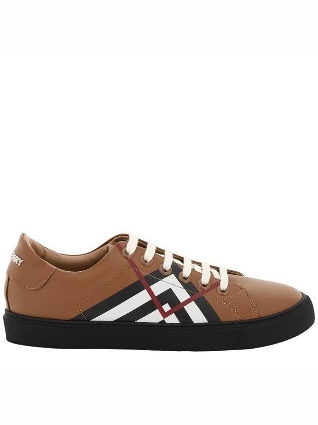 Chevron Check Leather Low Top Sneakers Brown - BURBERRY - BALAAN 6