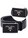 Metal Buckle Saffiano Leather Belt Black - PRADA - BALAAN 2