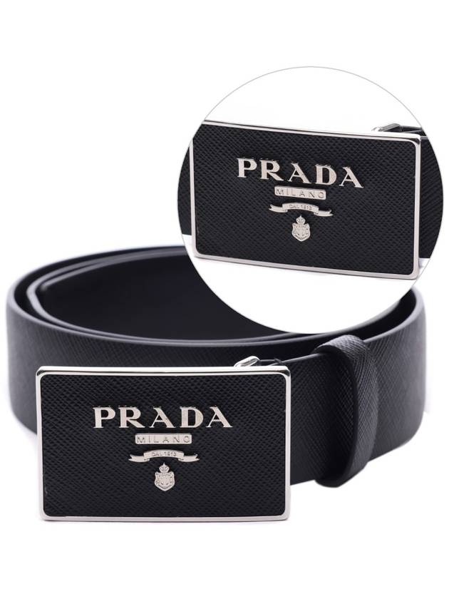 Metal Buckle Saffiano Leather Belt Black - PRADA - BALAAN 3