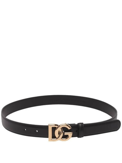 Women's Gold DG Logo Leather Belt Black - DOLCE&GABBANA - BALAAN 2