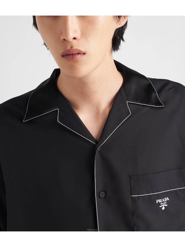 Embroidered Logo Pocket Silk Long Sleeve Shirt Black - PRADA - BALAAN 3