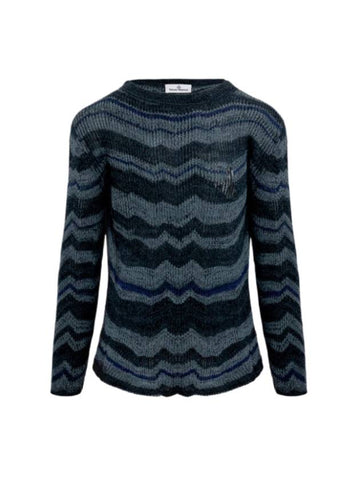 Bedrock Jumper Linen Knit Top Melange Blue - VIVIENNE WESTWOOD - BALAAN 1