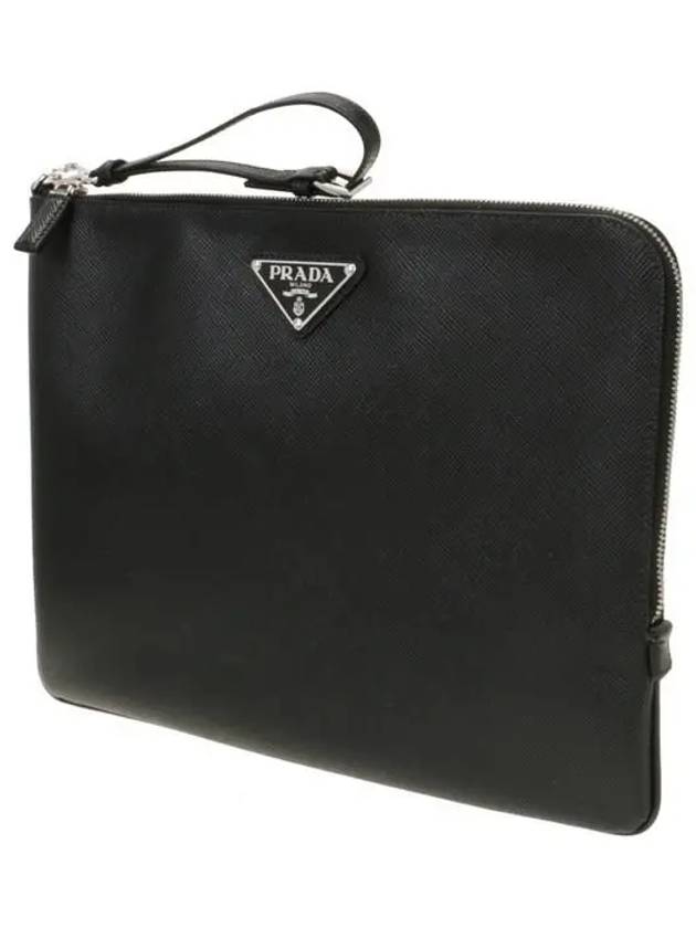 Triangle Logo Large Saffiano Clutch Bag Black - PRADA - BALAAN 3