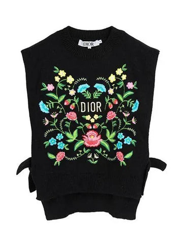 Adults can wear KIDS black flower logo embroidery wool cashmere knit vest 4SBM14PULC 14H 1209111 - DIOR - BALAAN 1