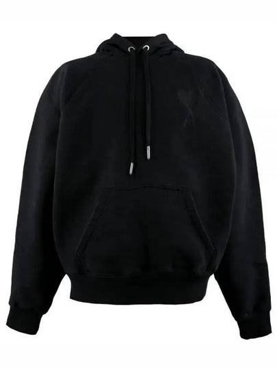 Big Heart Logo Heavy Loopback Organic Cotton Fleece Hoodie Black - AMI - BALAAN 2