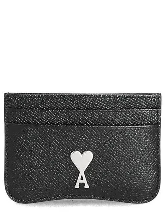 Heart Logo Plaque Leather Card Wallet Black - AMI - BALAAN 2