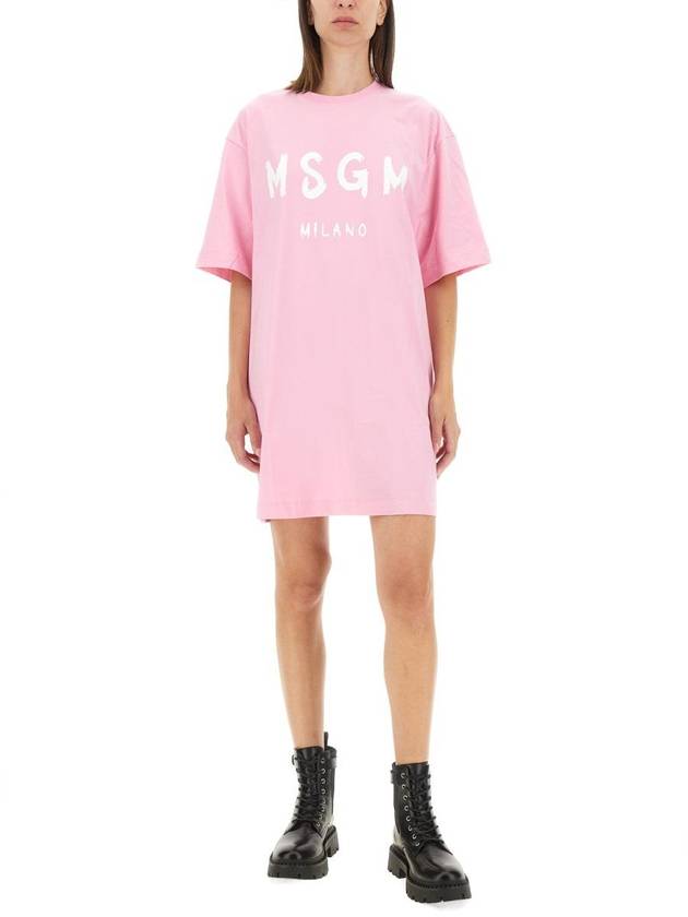 Milano Brushed Logo Short Sleeve Short Dress Pink - MSGM - BALAAN 3