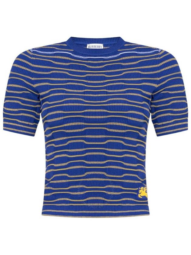 Striped Cotton Blend Short Sleeve Knit Top Blue - BURBERRY - BALAAN 2