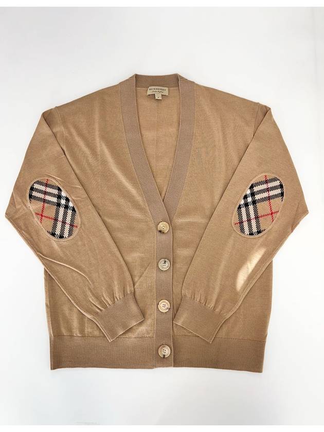 Women's Check Detail Wool Cardigan Camel - BURBERRY - BALAAN 2