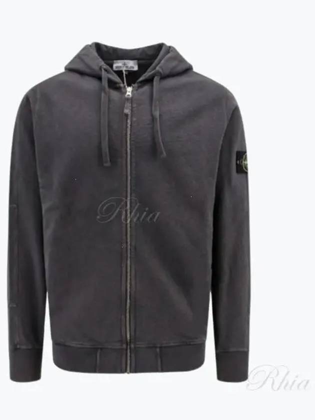 Men's Garment Dyed Malfile Zip Up Hoodie Grey - STONE ISLAND - BALAAN 2